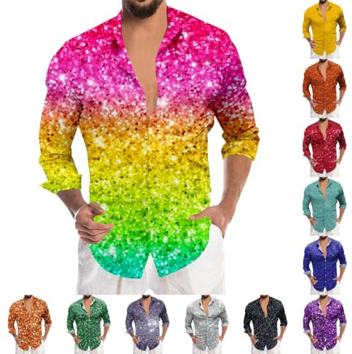 Chemise à paillettes pour homme - Style disco des années 70 - Coupe festive - Nouvel An - Infroissable - Style vintage - Couleur unie - Rave - Fête festive - Élégante