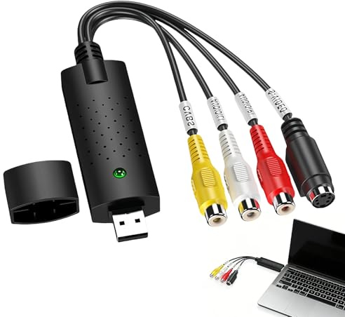 Convertisseur VHS vers numérique, Vidéo Grabber USB 2.0 Adaptateur Audio Vidéo Analogique Un-Bouton D'édition de magnétoscope Compatible Windows XP/7/8/10 et Vista pour Cassette PC DVD TV Caméscope