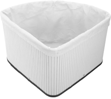 Mikikit Dreieckiger Bambus Eckkorb Weiß 26x22cm Fächerförmiger Aufbewahrungskorb für Küche Kinderzimmer Bad Robuster Korb mit Stoffeinsatz Platzsparende Eckorganisation