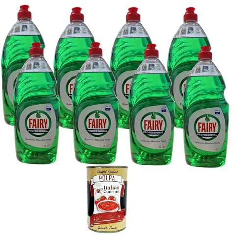 Italian Gourmet Fairy Professional Lot de 8 bouteilles de liquide vaisselle Vert 1050 ml + Italian Gourmet Polpa 400 g