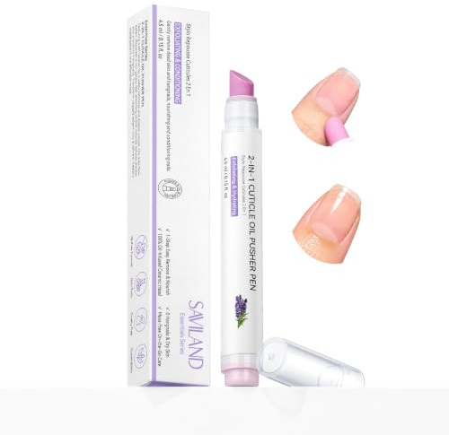 SAVILAND 2 In 1 Cuticle Oil Pen for Nails, Exfoliating & Hydrating Lavender | Cuticle Remover Cuticle Pusher Pen with 45° Beveled Angle Ceramic Tip Travel Size for Dry & Damaged Nails Repair 4.5 ml