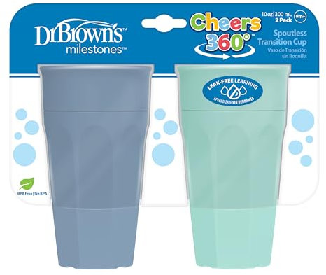 Dr. Brown's Cheers 360 Spoutless Training Cup, 9m+, 10 Ounce, Blue/Aqua, 2 Count