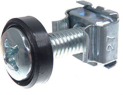 SECCARO Käfigmuttern M6 im Set, zur Rack-Montage, Stahl verzinkt, 20 mm Schraube mit Kreuzschlitz (PH), Unterlegscheibe, 20 Stück