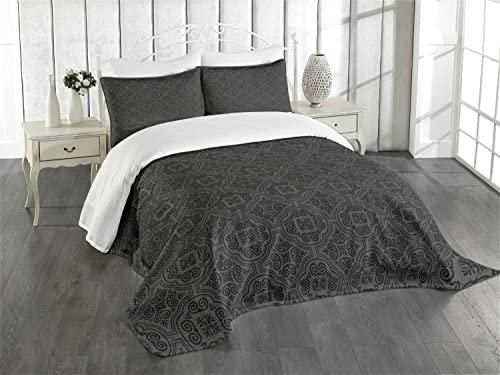 ABAKUHAUS Dunkelgrau Tagesdecke Set, venezianischen Barock, Set mit Kissenbezügen Moderne Designs, für Doppelbetten 264 x 220 cm, Schwarz Grauen