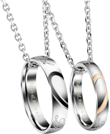 Jovivi Gratis Gravur - Personalized Edelstahl Partnerketten Ring Kette Herz Puzzle Anhänger Pärchen Geschenk