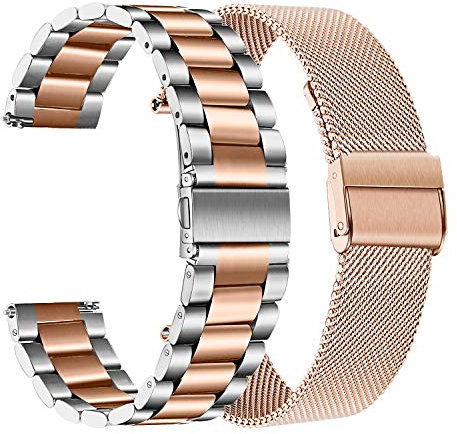 TRUMiRR compatible con Galaxy Watch 42mm/Galaxy Watch Active/Gear Sport Correa de Reloj, 20mm Acero inoxidable de metal sólido Correa de malla Banda de reloj para Garmin Vivoactive 3/3 Music