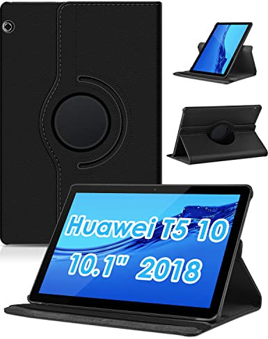 KATUMO Coque pour Huawei Mediapad T5 10.1 2018 (AGS2-W09/L09/L03/W19) Ultra Mince Housse de Protection avec 360 Rotatif Support Fonction Cuir Étui Tablette T5 10 Cover, Noir