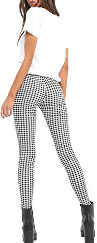 semen Damen Leggings High Waist Kariert Lang Slim Fit Skinny Hosen Tight Plaid Pants