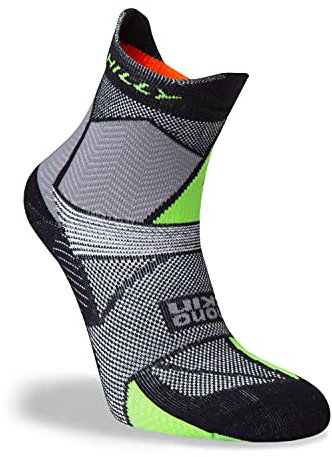 Hilly Unisex Marathon Fresh - Anklet Med Cushioning, Running Sock, Black/Grey/Lime Geen, L UK