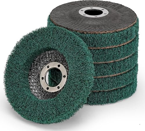 SI FANG 5Pcs 4-1/2'' 180 Grit Nylon Fiber Flap Disc Polishing Grinding Wheel, 4.5 inch Scouring Pad Buffing Wheel Angle Grinder Grinding Disc, Water and Oil Resistant, Metal Wood Surface Finishing