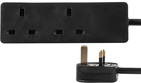 PRO ELEC 2‑Gang Mains Extension Lead, 3m Cable, 13A, Black – PELB1398