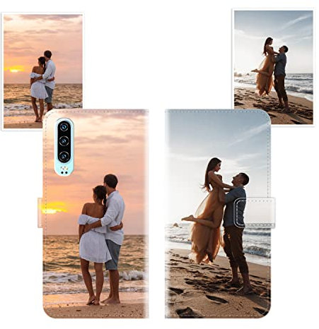 Sunrive Coque personnalisée Compatible avec Huawei P30, Personnalisable avec Votre Propre Image,Photo,Texte,DIY Leather Housse Étui PU Cuir + Tour de Cou Telephone Universelle