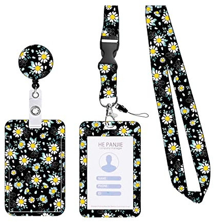 KHDULQ Lanyard Mit Kartenhülle, Kartenhülle Mit Band, Id Card Holder, Karten Schutzhülle, Card Wallet (Blaue Chrysantheme) Für Handy-Lanyards, Ausweise, Büro- Und Schulbedarf