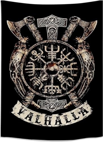 Arsey Wikinger Deko Wandteppich Vegvisir Achsen Hammer Valhalla Wand Tuch Nordische Mythologie Fathurk Wandbehang Gothic Aesthetic DekoTapisserie Klein Schwarz 150 x130cm