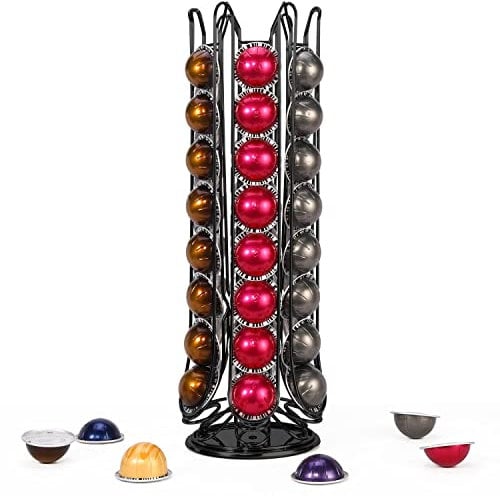 Vinsani 48 Coffee Pod Holder for Nespresso Vertuo Vertuoline Pods Capsules Rotating 6 Stand Coffee Pods Storage Rack Stand Large Capacity Pod Revolving Storage Stand Organiser – Black