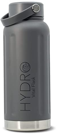 HYDRO H2O Vital Flask Edelstahl-Wasserflasche – 900 ml große vakuumisolierte Metallflaschen für kalte und heiße Getränke, BPA-freie Thermos, Innen- und Außenbereich, graue Thermosflasche