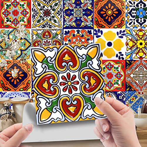 Piastrelle messicane, 24 pezzi, design vintage marocchino, decorazione per piastrelle da bagno e cucina, per doccia e scale da cucina (20 x 20 cm)