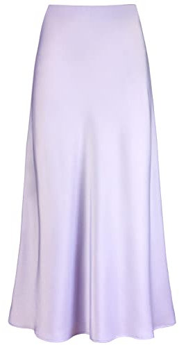 Outoshe Maxi gonne da donna in raso a vita alta con elastico nascosto in vita una linea gonna lunga, Lilla, M