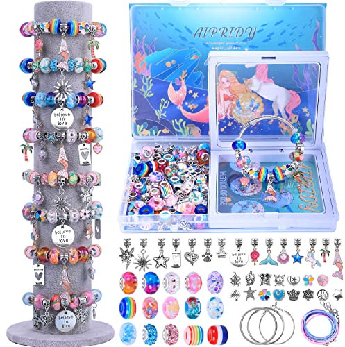 AIPRIDY Einhorn Meerjungfrau Geschenke,Schmuck Basteln Mädchen, Einschulung Mädchen Bastelset Armbänder Selber Machen Spielzeug,Geschenke Für Mädchen 5 6 7 8 9 10 11 12 Jahre(72 Stücke Aqua)