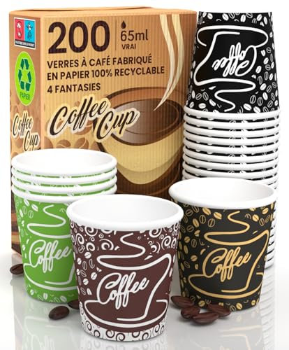 200 Bicchierini in Carta per caffè 65ml CoffeeCUP Mix Bicchieri Ecologici Biodegradabili Monouso Piccoli Asporto Bevande Calde