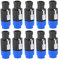 Tiiyee C NL4FC Audio Speaker Connector Plugs Waterproof 4 Pin Speakon Plug Cable Connector Loudspeaker with Locking Design and 30a Rms Compatiable with NL4FC, NL4FX, NLT4X, NL2FC 10PCS(Blue)