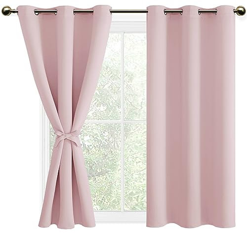 DWCN Blickdichte Vorhänge Verdunkelungsgardinen mit Ösen 2 Stücke Thermogardine für Wohnzimmer, Schlafzimmer, Blush Rosa, 137x117cm(HxB)