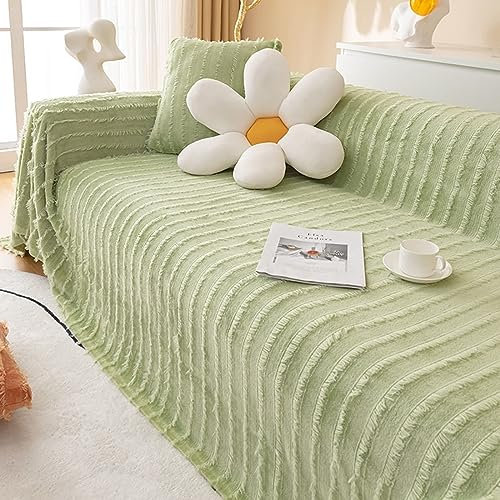 Homxi Sofahusse Zweisitzer,180x260CM,Bezug Sofa Einfarbig mit Quaste Überwurf für Sofa Plüsch Handtuch Sofa Grün Sofabezüge