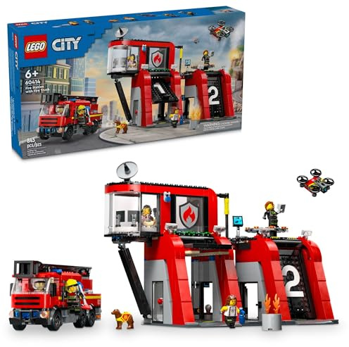 LEGO City Fire Station with Fire Truck Toy - Kids Toy Building Sets with 2 Fire Truck Attachments - Gifts for Boys & Girls Ages 6+ - Pretend Play Set with 5 Minifigures - 60414