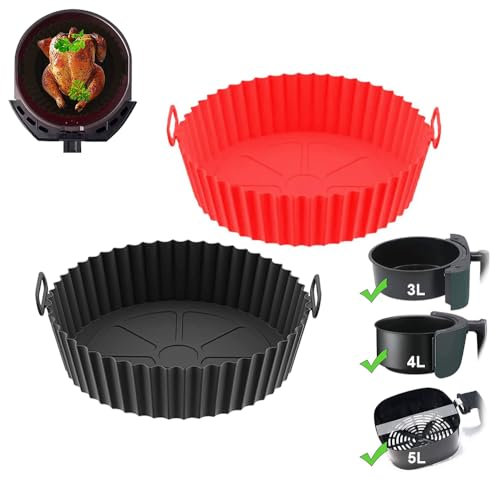 2pcs Molde silicona freidora de aire, air fryer, accesorios freidora de aire, 20 cms, (Negro/Rojo)