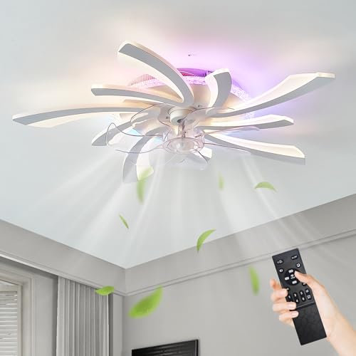 Depuley RGB Deckenventilator Mit Beleuchtung, Smart LED Deckenleuchte mit Ventilator, 78cm Deckenventilator mit Licht Fernbedienung, Dimmbar, 6-Gang,Für Schlafzimmer Wohnzimmer, 5 Licht,Weiß