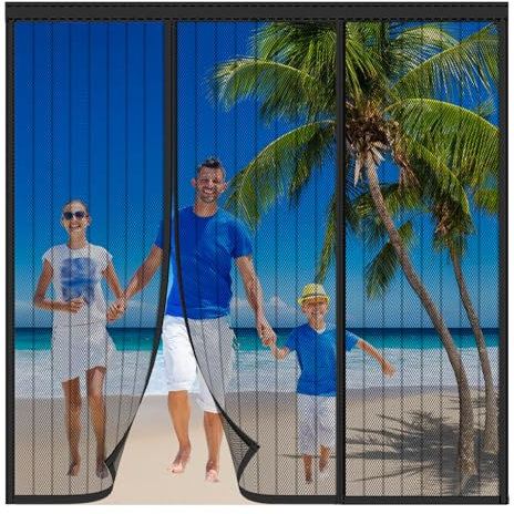 Zanzariera Magnetica,Tenda Zanzariera Porta con Totalmente,Zanzariera Magnetica per Porta,Doppia Apertura Laterale Tenda Zanzariere Magnetiche per Porte Finestre Scorrevole Balcone,Nero,290x240cm