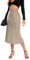 Timuspo Satin Rock Damen Hohe Taille Midi Skirt Sommerrock Einfarbig A Linie Knielang Midirock Bleistiftrock Lang Röcke Frühling Sommer Business Skirts Khaki Grau S