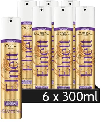 L'Oréal Paris Elnett Ultra-Feines Haarspray, Styling Spray mit Anti-Gelbstich, für blondes & graues Haar, zum Stylen und Fixieren, starker Halt, bis zu 48H schwereloses Volumen, Ohne Silikone, 6x300ml