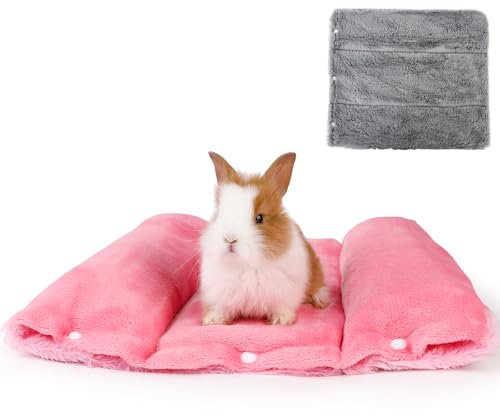 ONEJU Kaninchen Bett, Meerschweinchen Bett, wendbare Kleintier Matte mit Zwei abnehmbaren, waschbaren Bezügen und Kissen, ideales Kaninchen Zubehör für kleine Haustiere, Rosa und Dunkel Grau