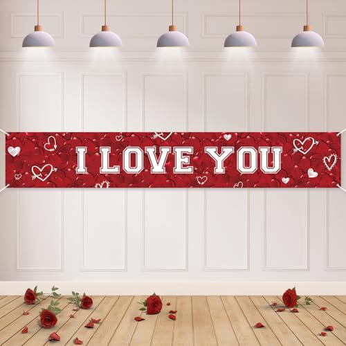 Koliphy I LOVE YOU Banner, Rose Stoff Hochzeit Deko I LOVE YOU Banner für Liebesgeständnis, Valentinstag, Hochzeit, Heiratsantrag, LIEBE & Familie Dekoration (180 x 30cm)