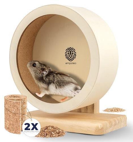 EMPOLEO Hamsterrad Ø:16cm Leise Laufrad Hamster, Nager Zubehör aus Holz/Kork incl. Ersatz-Korkstreifen