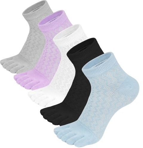 flintronic Chaussette à Doigts Femme, Femme Chaussettes Orteils Séparés de Sport en Coton, Confortables, Respirant et absorbant la transpiration, 5 paires