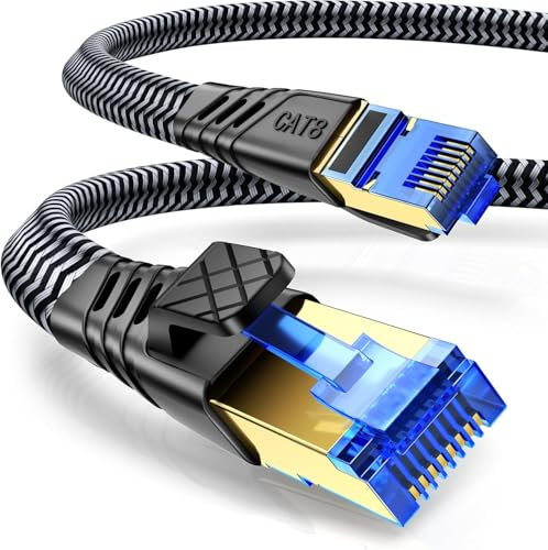 NORSHY Cat 8 Cable Ethernet, 20m Cable de Red Alta Velocidad 40Gbps 2000MHz S/FTP Trenzado Plano Cable Lan Conector RJ45 Cable Internet para PS5/PS4, Xbox,TV,Box, Router, PC, Módem