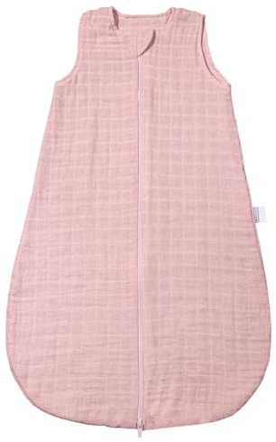 MAKIAN - Gigoteuse Ete en Gaze, Legère, Tog 1, sans Manches - Turbulette Legere en 100% Coton Respirant Oeko-Tex - (Rose Poudré, 80 cm)