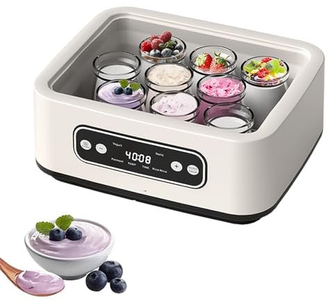 Vtizikl Electric Yoghurt Maker, 1600ml Digital Yoghurt Makers with 9 Jars, Adjustable Time and Temp Control, Multi-Function Yogurt Machine for Making Yogurt, Healthy Desserts (Single Machine)