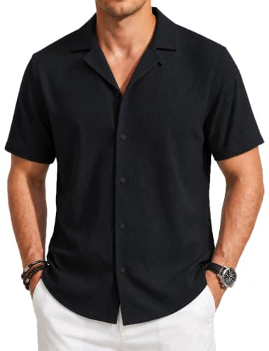 TACVASEN Men's Short Sleeved Shirts Casual Summer Shirt Button Down Tops | Lightweight Textured Beach Holiday Cuban Shirt