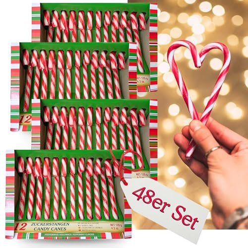 Bada Bing 48er Set Zuckerstangen essbar mit traditionellem Pfefferminz Geschmack - Lollie gestreift als Baumschmuck Weihnachten - Candy Canes Bonbons Weihnachtssüßigkeiten - Weihnachtsdeko Fenster