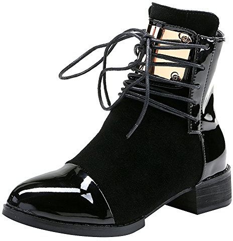 ANUFER Women Punk Metal Style Cap Toe Chunky Heel Zip Ankle Boots Black SN02701 US8.5