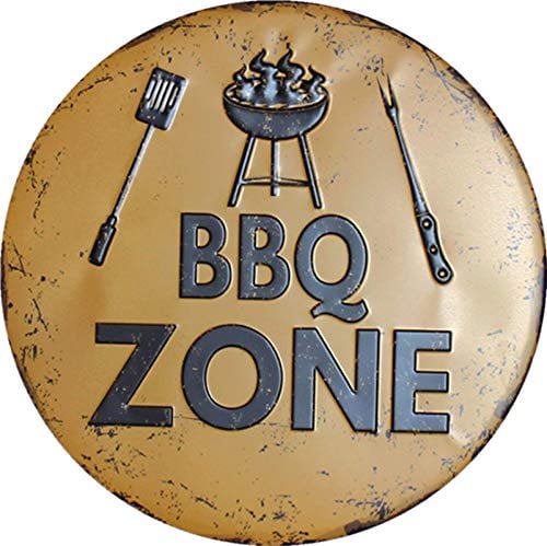 BBQ ZONE Round Metal Tin Sign Suitable for Home and Kitchen Bar Cafe Garage Wall Decor Retro vintage diameter 30 cm