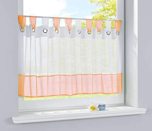 Bistrogardine Scheibengardine Voile Gardine Ösen mit Bordüre Vorhang Küche Gardinenstange 50x160 (HxB) Orange, 610710ep
