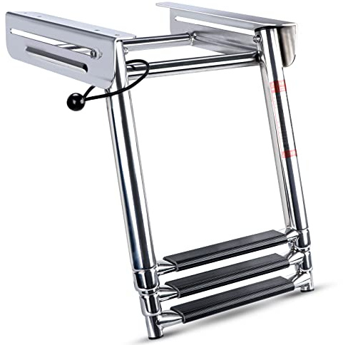 XinKunmarine Pontoon Boat Ladder 3 Step Folding, Stainless Steel Telescoping Boat Ladder Under-Platform Slide Mount,500 lbs Capacity for Ski Boats,Yacht，Runabout