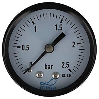 MEGA Druckmanometer 0-2,5 bar - 1/4 Zoll Anschluss nach Hinten Axial Ø 50 mm