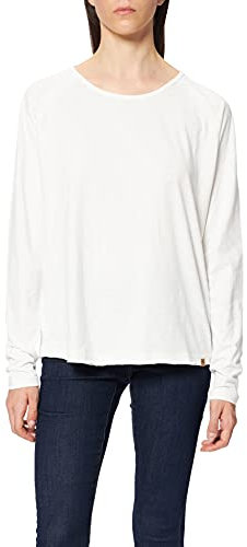 camel active Damen Basic Langarm T-Shirt mit Rundhalsausschnitt aus Reiner Baumwolle Weiß, Womenswear-S
