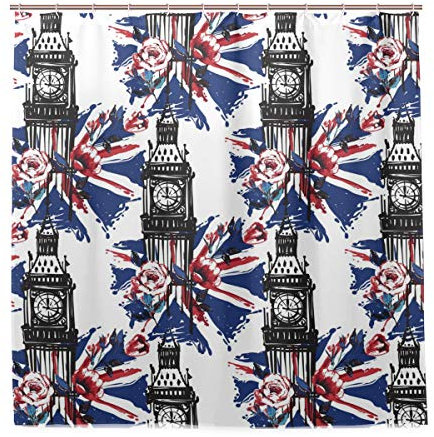 TropicalLife HaJie Rideau de douche de salle de bain avec crochets Motif Union Jack Big Ben 183 x 183 cm