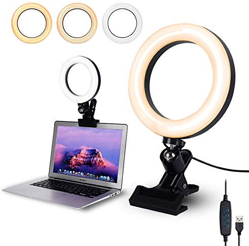 Video Conference Lighting,6.3 Selfie Ring Light with Clamp Mount for Laptop,Webcam Light with 3 Light Modes&10 Level Dimmable for Laptop/PC Monitor/Desk/Bed/Office/Makeup/YouTube/TIK Tok
